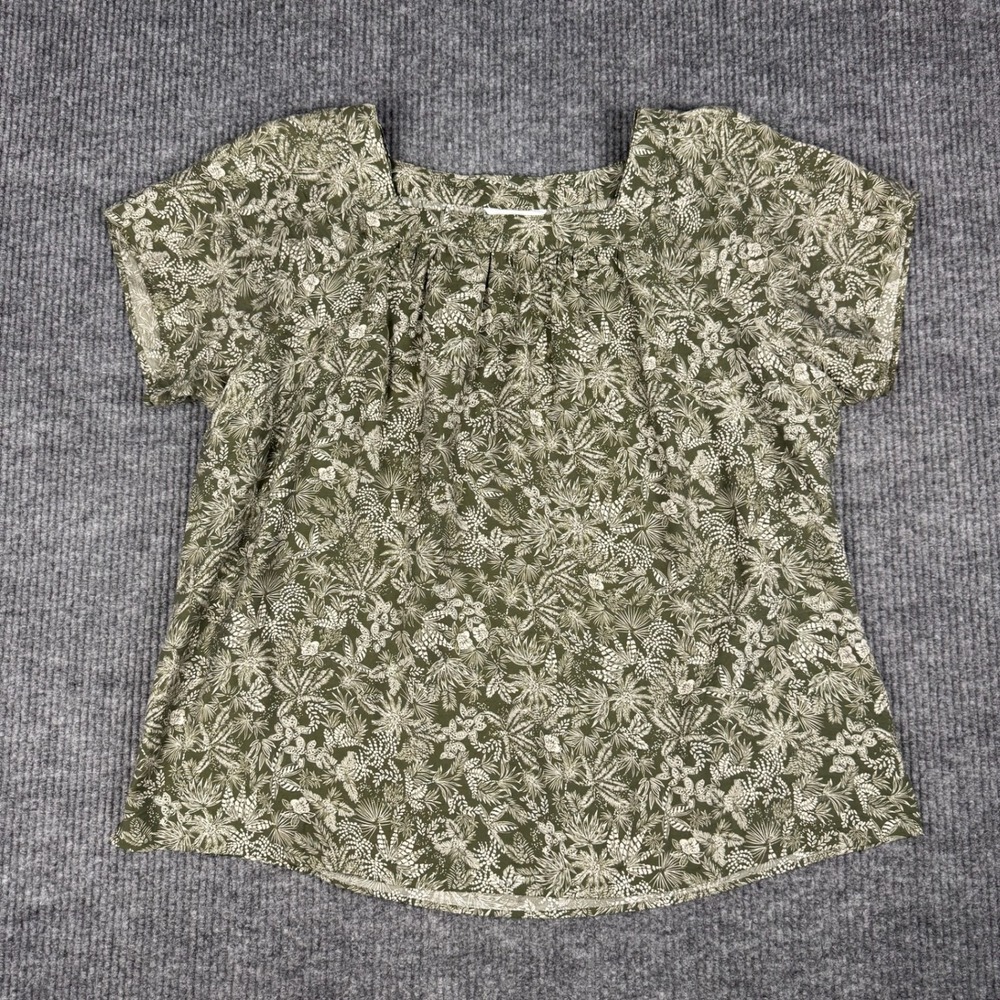 CJ Banks Blouse Womens 2X Olive Botanical Floral Square Neck Rayon Boho Cottage